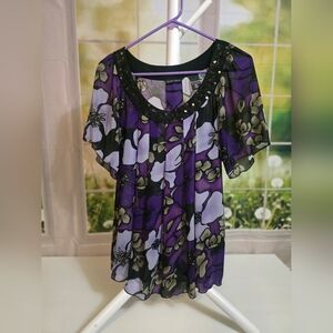 Y2K New York & Company Sheer Floral Sequin Blouse – XS (Fits Small)